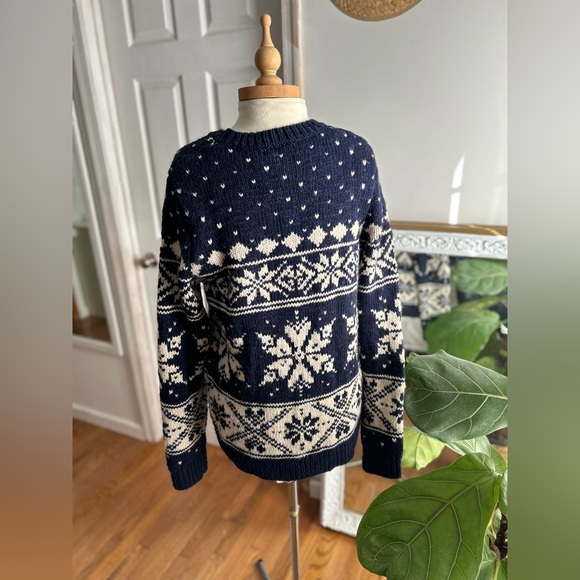 True Vintage handmade oversized Nordic fisherman sweater jumper blue white - Picture 4 of 4